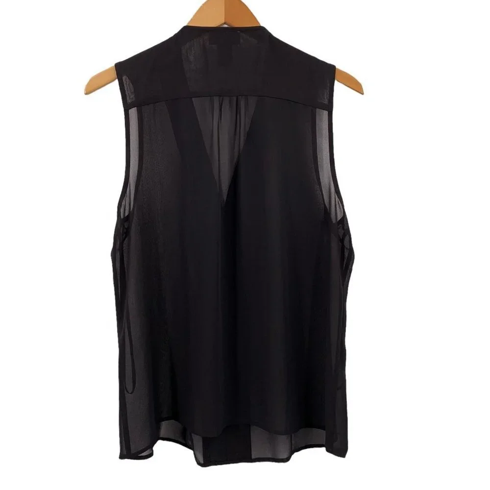 Carmen Marc Valvo Black Beaded Chiffon Sleeveless V-Neck Top Size Large - Picture 5 of 5